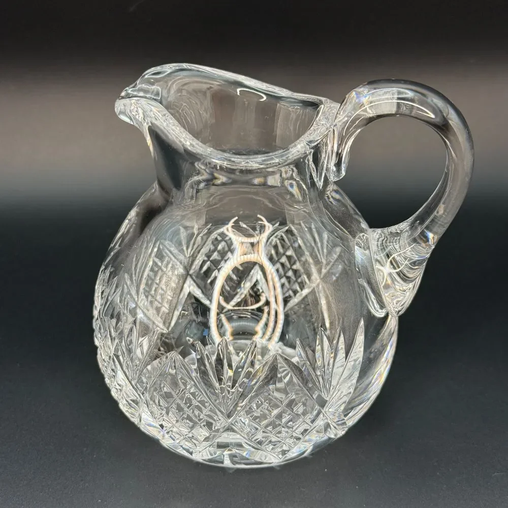 James Free Cut Crystal Glass Pitcher Water Jug with Fan and Diamond Pattern 4 in